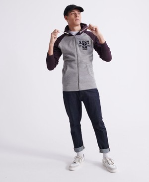 Superdry Classic Varsity Raglan Cipzár Férfi Kapucnis Pulóver Szürke | OMFHW7349